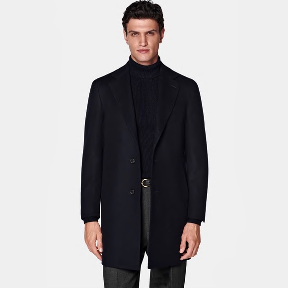 SUITSUPPLY Pure Wool Navy Overcoat Vicenza Int J4611 USA 38 Free CANALI Silk Tie - Picture 15 of 16